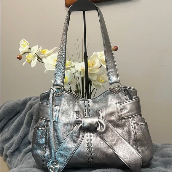 Brighton Handbags - Brighton Pewter Cleo Bow Shoulder Bag 
EUC Retail $295